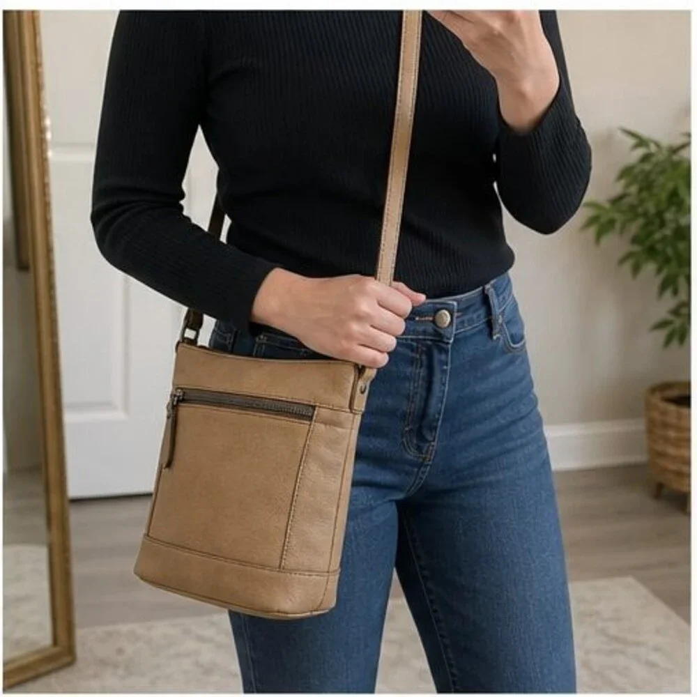 Cognac Woven Crossbody Bag